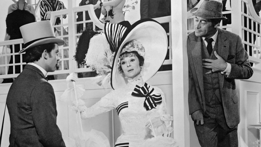 Jeremy Brett, Audrey Hepburn og Rex Harrison i My Fair Lady fra 1964